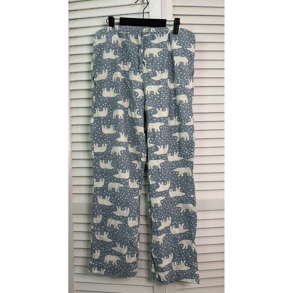 Hanna Andersson Adult Size M Blue White Polar Bear Flannel Pajama Pants Bottoms